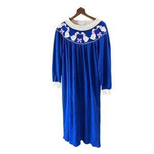 Bright blue full length nightgown,Vintage with white goose collar,Novelty